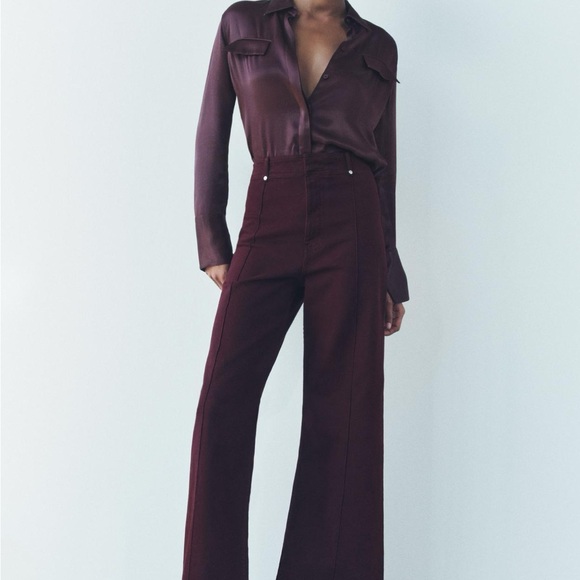 Zara Pants - Zara Burgundy Wide Leg Pants